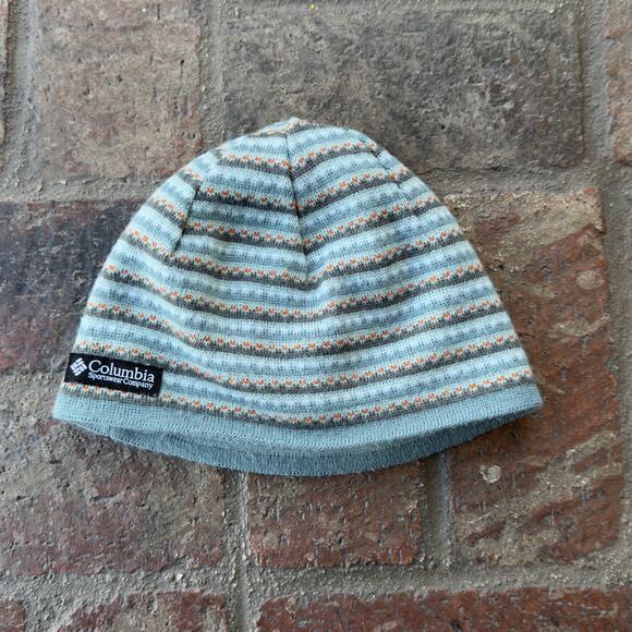 Columbia Knitted Beanie Skull Cap Reversible Hat Blue Orange Print - Picture 1 of 5